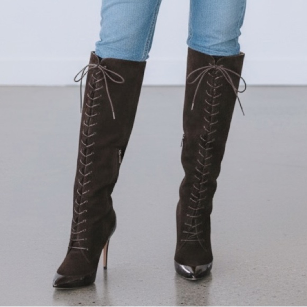 Carmen Marc Valvo Calzature Black Suede & Patent Leather Boots – Size 6